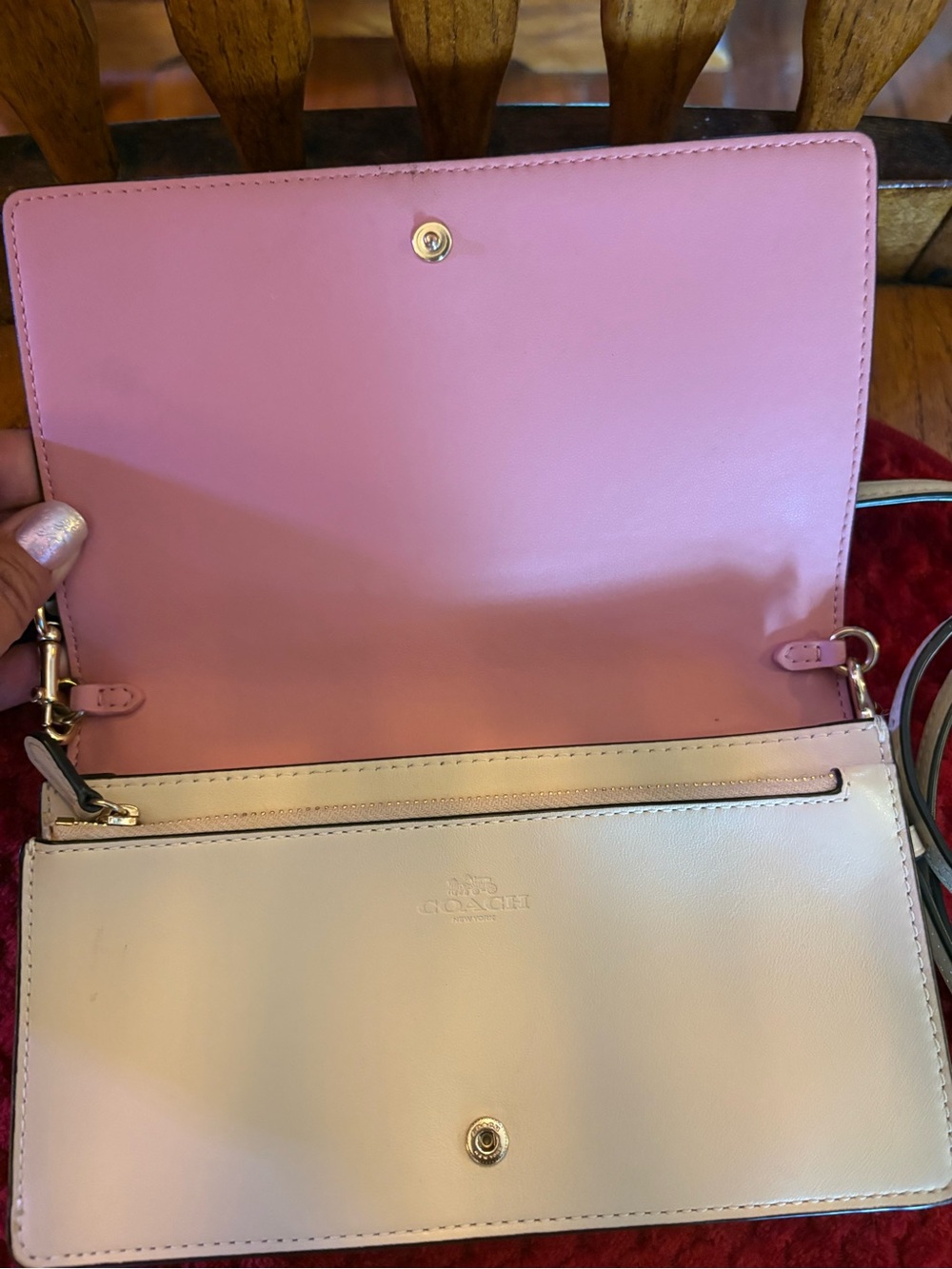 Coach Signature Floral Wallet Crossbody Clutch Brown Tan Pink Floral - Picture 11 of 16